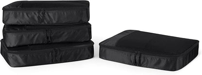 Amazon Essentials 4-Piece Packing Cubes Travel Accessories Set, Luggage Organizer with Double Zipper, Mesh Top, 100% Polyester, Large, Black (Previously Amazon Basics)