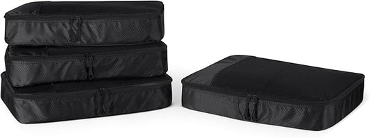 Amazon Essentials 4-Piece Packing Cubes Travel Accessories Set, Luggage Organizer with Double Zipper, Mesh Top, 100% Polyester, Large, Black (Previously Amazon Basics)