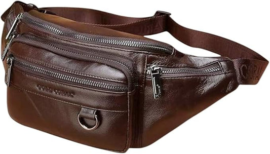 Leather Fanny Pack Mens Genuine Leather Waist Bag Sport Travel Hiking