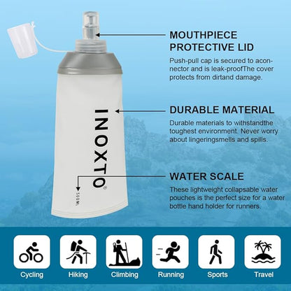INOXTO Soft Flask,Collapsible Soft Water Bottles for Hydration Vests and Running Packs, Soft Flask Running Bottles for Hiking Cycling(250/500 ml) (2 PCS BIG)