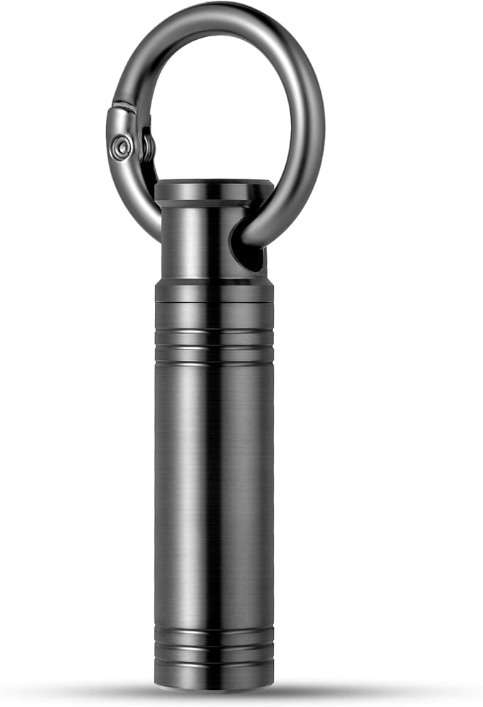 TISUR Small Keychain Pill Holder ，Titanium Metal Travel Pill Case Portable Pill Organizer Container for Purse Waterproof EDC Medicine Bottle C34 (1PC Tiny Pill Case-Black)