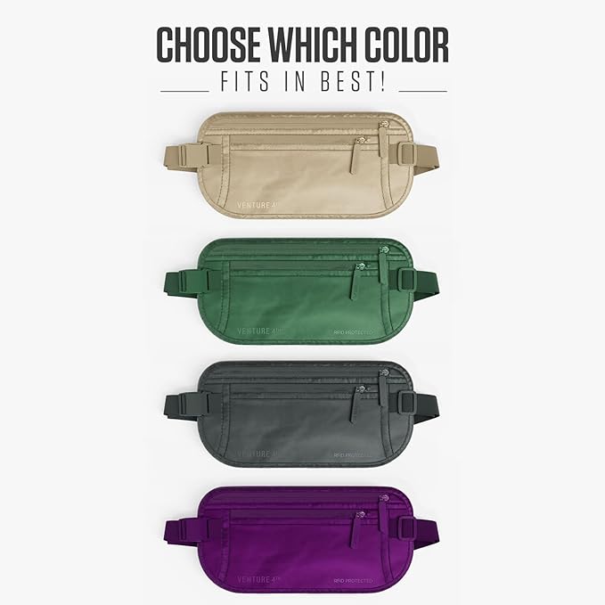 Travel Money Belt, RFID Blocking for Men & Women - Ideal for Keeping Your Cash, Credit Card, Passport, Phone Safe When Traveling (Sleek Beige)