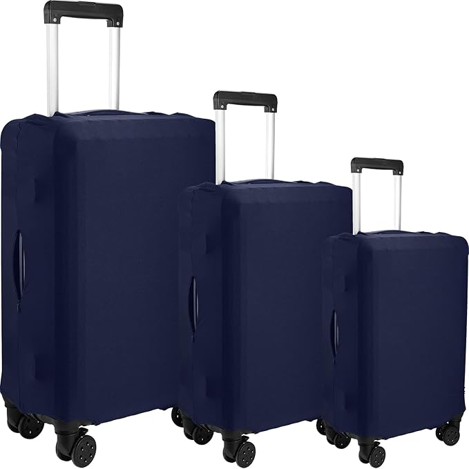 Kajaia 3 Pcs Luggage Cover Suitcase Protector Travel Suitcase Cover Anti Scratch Luggage Protector Washable Fits 18-28 Inch Luggage (Navy Blue)