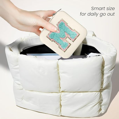 SANDJEST Personalized Jewelry Box, White Travel Jewelry Box with Initial M, Small Monogrammed Jewelry Case Organizer for Girls Women Teen Kids, Mini Travel Essentials Gifts for Birthday Christmas