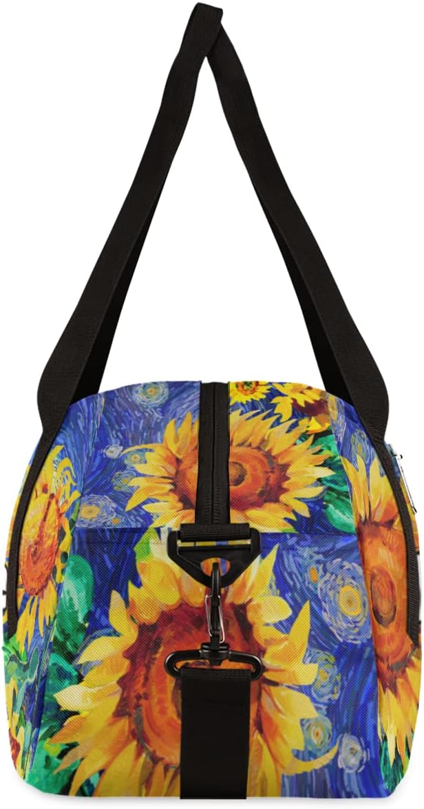 Custom Your Name Oil Painting Sunflower Personalized Text Gym Duffle Bag for Kids,Sports Bag for Teens Boys & Girls Small Waterproof Overnight Weekender Carry School Practice Travel Bag