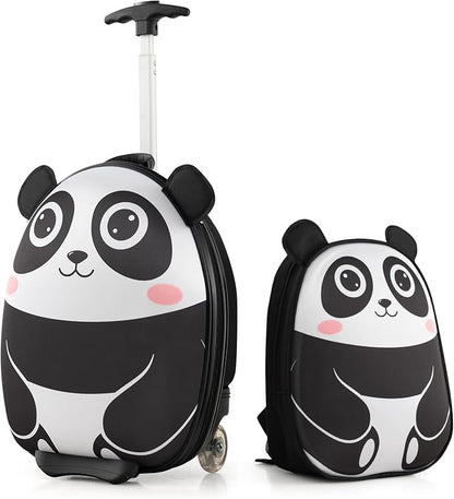 Goplus 2PC Kids Carry On Luggage Set, 16" Rolling Suitcase & 12" Backpack, Airline Approved Travel Trolley Luggage with Wheels for Toddlers Children Girls Boys (Panda)