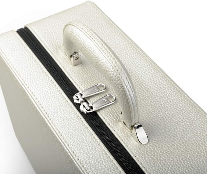 Oirlv White Leather Jewelry Suitcase for Women Three Layer Jewelry Organizer Display Storage Case Holder for Rings Earrings Necklace Pendant Vintage Gift