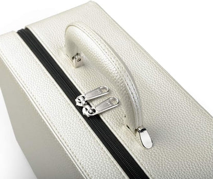 Oirlv White Leather Jewelry Suitcase for Women Three Layer Jewelry Organizer Display Storage Case Holder for Rings Earrings Necklace Pendant Vintage Gift