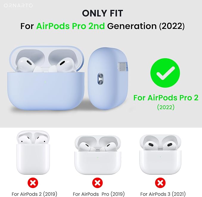 ORNARTO Compatible with AirPods Pro 2 Case 2022, Full Protective Hybrid Silicone for AirPods Pro 2nd Generation Case, Front LED Visible Skin Cover-Baby Blue