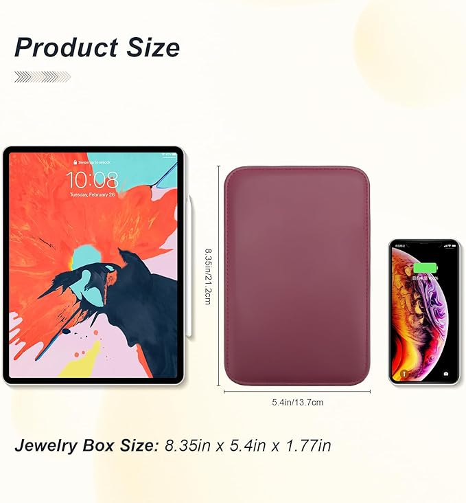 2-Layer Travel Jewelry Box for Women, Portable Jewelry Organizer with Mirror & Removable Dividers, PU Leather Jewelry Case – Gift for Wife, Mom, Girlfriend (Burgundy White)