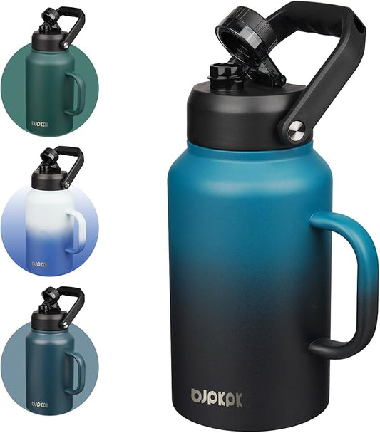 BJPKPK 87oz Insulated Water Bottle with Handle, Large Dishwasher Safe 2/3 Gallon Water Bottle, BPA Free Water Jug, Wide Mouth Metal Flasks with Anti-slip Bottom, Keep Cold & Hot,Blue & Black