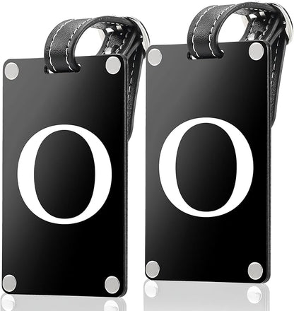 Premium 3-Layer Aluminum Luggage Tags by Fortuna - Easy to Claim, Laser-Engraved, Plastic-Free, and Eco-Friendly Luggage Tag Holders, 2-Pack, Black (O)