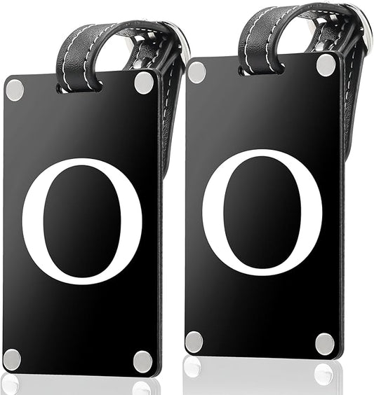 Premium 3-Layer Aluminum Luggage Tags by Fortuna - Easy to Claim, Laser-Engraved, Plastic-Free, and Eco-Friendly Luggage Tag Holders, 2-Pack, Black (O)