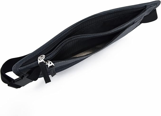 RFID Blocking Money Belt for Men Women, Slim Fanny Pack for Travel，Running,Conceal Waist Wallet for Passport Holder,Phone,Cash(Dark Grey)