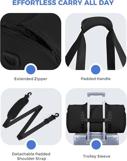 WANDF Convertible Garment Bags for Travel with Wet Pocket Carry on Garment Duffle Bag 2 in 1 Puffy Hanging Clothes Travel Bags with Shoe Compartment for Airplanes Business Weekend Gym Wedding (Black)