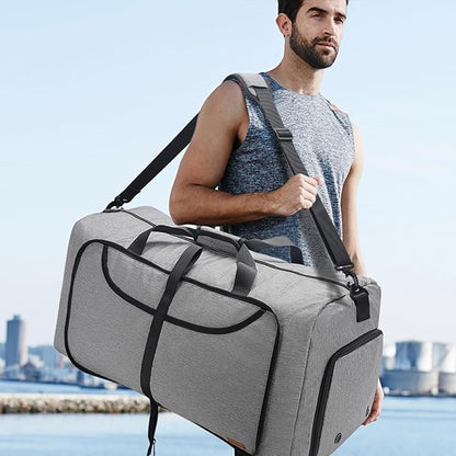 120L Duffle Bag for Travel, Large Foldable Waterproof Travel Duffel Bags Weekender Overnight Bag for Men and Women with Shoe Compartment (Gray)