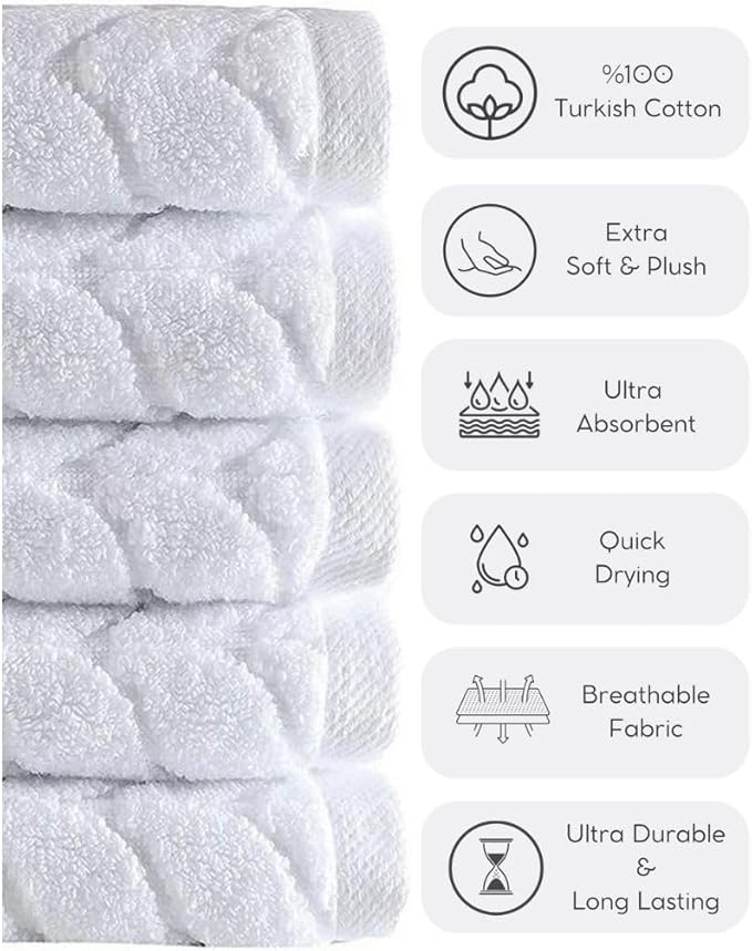 BAGNO MILANO Turkish Bath Towels, Soft Plush Jacquard Luxury Bath Towels, Quick Dry Towel Set (Grey, 6 pcs Towel Set)