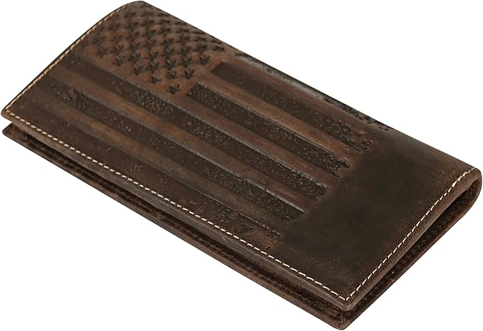 ELIZO Leather Long Wallet for Men Western Wallet Rodeo Mens Wallet Flat Bifold Wallets for Men Biker Billfold Wallet for Men Cowboy Wallet RFID Wallet for Men with Credit Card Holder