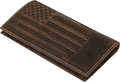 ELIZO Leather Long Wallet for Men Western Wallet Rodeo Mens Wallet Flat Bifold Wallets for Men Biker Billfold Wallet for Men Cowboy Wallet RFID Wallet for Men with Credit Card Holder