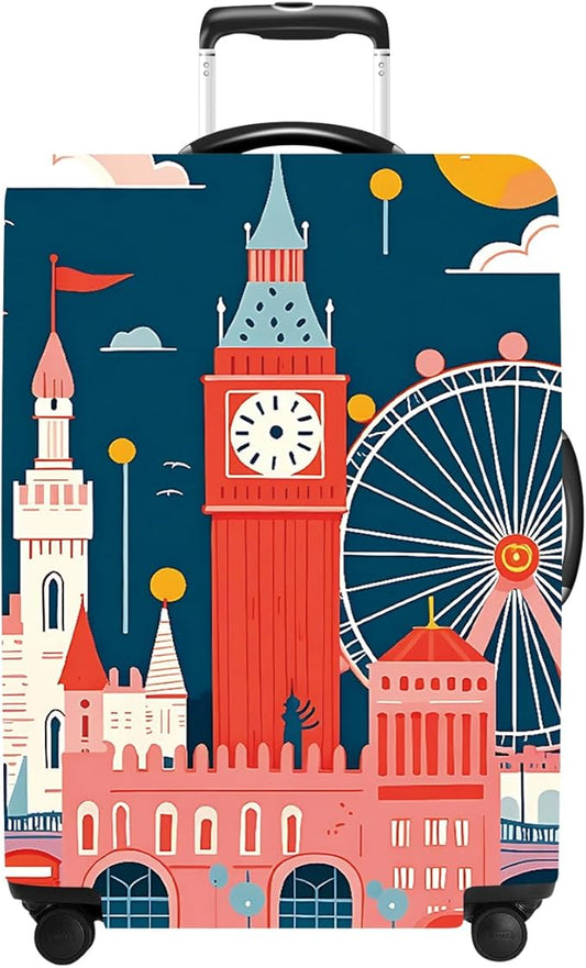 Luggage Cover Washable Suitcase Protector Anti-Scratch,Stretchable Fit for 20-34Inch Luggage Durable Travel Bag Cover with Zipper Closure (London, XL(fits 32-34Inch suitcase))