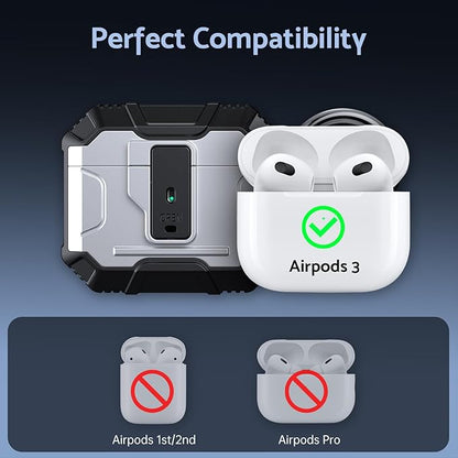 DASFOND Armor Cover Airpods 3 Generation Case, Military Grade Full Body Shockproof Protection Hard Case, Support Wireless Charging with Keychain, Magnetic Lid, Front LED Visible, Silver