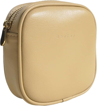 Leather Cosmetic Bag for Women Small Zipper Makeup Bag for Purse Waterproof Travel Makeup Organizer Charger Storage Pouch Color Yellow