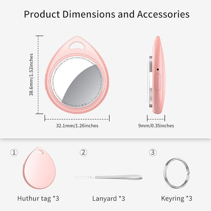 Air Tracker Tags-3 Pack Pink, 5.3 Bluetooth Tracker Work with Apple Find My (iOS Only), 100dB Sound, Smart Tag with Keychain/Lanyard, Item Finder for Luggage/Key/Suitcase, Replaceable Battery.
