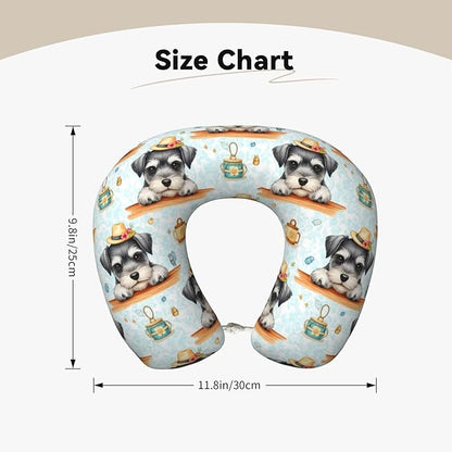Travel Pillow Chin Neck Support, Comfortable Airplane Car Pillows for Rest, Memory Foam U Shaped Office Home Nap Sleeping Cushion Schnauzer Cute Dog