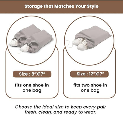 LFH Cotton Rich Shoe Storage Bags with Drawstring, Dustproof Breathable Reusable Organizer, Perfect For Travel, Dorm, Hotel, College, Gym, Easy to Carry, Machine Washable 12"x17" (Pack of 6) - Grey