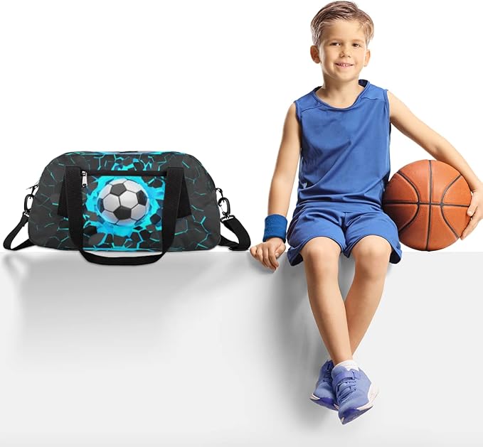 3D Light Wall Football Soccer Pattern Gym Duffle Bag for Kids,Sports Bag for Teens Boys & Girls Small Waterproof Overnight Weekender Carry School Practice Travel Bag