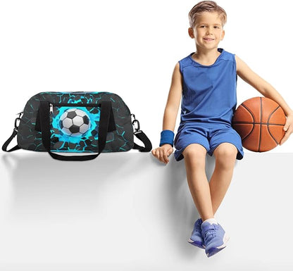 3D Light Wall Football Soccer Pattern Gym Duffle Bag for Kids,Sports Bag for Teens Boys & Girls Small Waterproof Overnight Weekender Carry School Practice Travel Bag