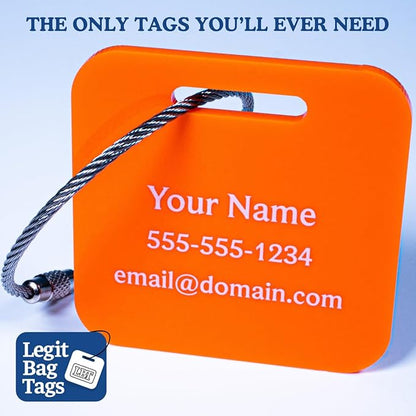 Custom Luggage Tags (3 or 6 Pack) - Personalized Unique Suitcase & Backpack Travel, Durable, Waterproof & Heavy Duty (Orange)