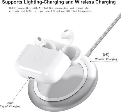 Wireless Charging Case Compatible with AirPod 3rd Generation, Air Pod 3 Charger Case Replacement with Bluetooth Pairing Sync Button,Without Earbuds,White