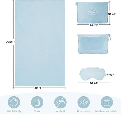 Travel Blanket, 3-in-1 Ultra-Soft, Warm & Lightweight Travel Blanket Airplane with Bag, 65x40 in, Airplane Travel Essentials for Women, Men & Kids with Eye Mask, Luggage Sleeve & Backpack Clip