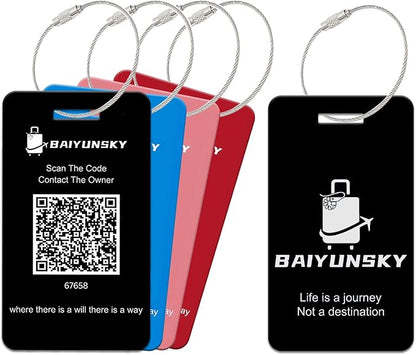 Smart Luggage Tags for Suitcases, 4 Pack QR Code Security Information Luggage Tag, Steel Ring, Waterproof Easy Identify Personalized Luggage Tags, No App or Subscription Needed (4 Colours)