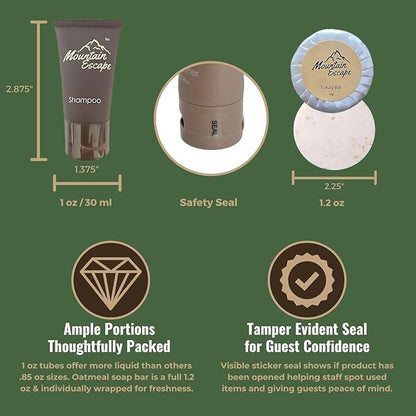 20 Display Ready Boxed Amenity Kits with Premium Hotel Toiletry Essentials - 1 oz Shampoo, Conditioner, Body Wash, Body Lotion, 1.2 oz Guest Soap & 2 Makeup Remover Wipes - Air bnb & Vacation Rentals