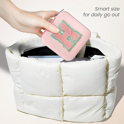 SANDJEST Personalized Jewelry Box, Pink Travel Jewelry Box with Initial H, Small Monogrammed Jewelry Case Organizer for Girls Women Teen Kids, Mini Travel Essentials Gifts for Birthday Christmas