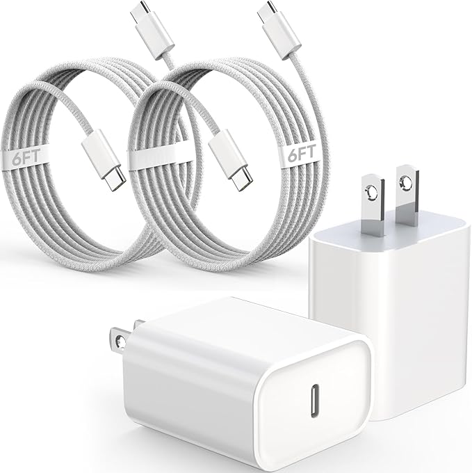 2Pack iPhone 17 16 15 Fast Charging Charger[Apple MFi Certified]6FT USB C-C Fast Charging Woven Cable with USB C Wall Block Apple Charger for iPhone17 Pro/17 Air/16e/17/16/15Pro/Plus,iPad Pro/Air/Mini