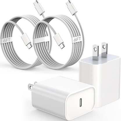 2Pack iPhone 17 16 15 Fast Charging Charger[Apple MFi Certified]6FT USB C-C Fast Charging Woven Cable with USB C Wall Block Apple Charger for iPhone17 Pro/17 Air/16e/17/16/15Pro/Plus,iPad Pro/Air/Mini