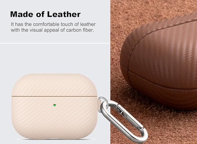 Leather Case - for AirPods Pro 2 Case Cover with Keychain - Selected Skin-Friendly Leather, Carbon Fibre Texture, Handmade Hard Cover for AirPods Pro 2nd Generation Earbuds - Pearl White