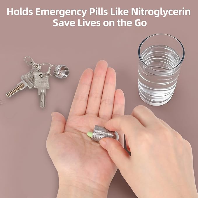 Titanium Keychain Pill Holder Waterproof Lightweight Portable Pocket Mini Pill Case for Emergency Medicine Travel Fits Daily Purse Wallet Small Pill Box Containers (Large)