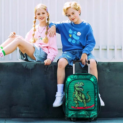 Kids Suitcase for Boys, Cute Dinosaur Rolling Luggage Wheels for Children Toddler (Green)