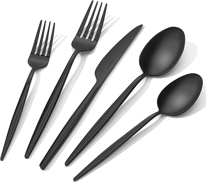 KINGSTONE Silverware Set, 40-Piece Flatware Set Cutlery Set Premium 18/10 Stainless Steel, Tableware Include Forks Knives Spoons for Home Kitchen Restaurant Wedding, Dishwasher Safe,Black