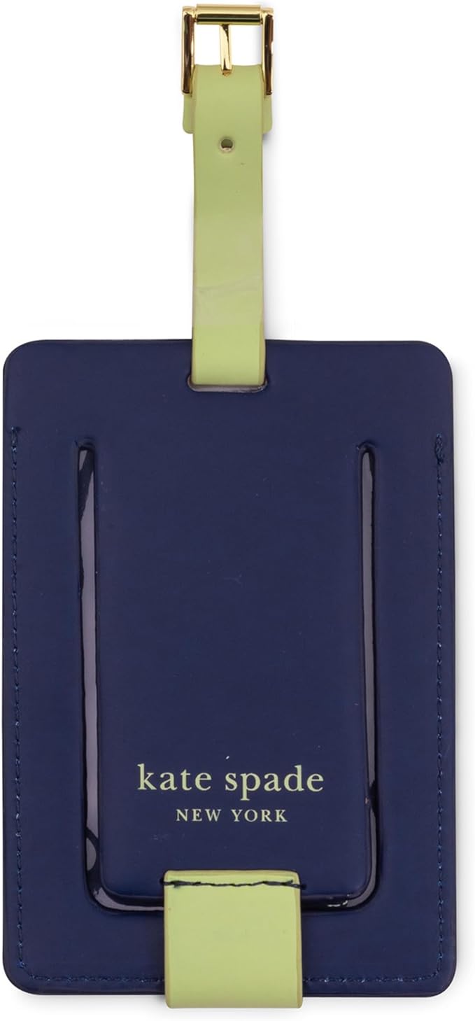Kate Spade New York Leatherette Luggage Tag with Secure Strap, Colorful Suitcase Identifier for Travel, Monogram Bag Tag ID (H)