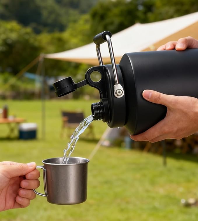 Spout Lid for Hydro Flask Wide Mouth Sport Water Bottles, Replacement Lids for 128oz Wide Mouth Insulated Bottles with Handle Easy to Carry (Black)