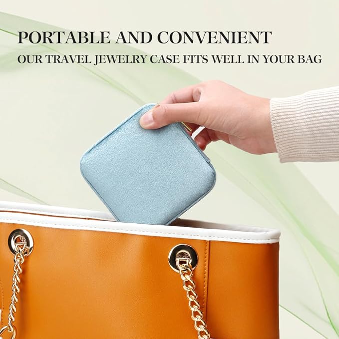 TAIMY Plush Velvet Travel Jewelry Box, Small Travel Jewelry Case, Portable Mini Jewelry Travel Organizer Boxes for Rings Earrings Necklaces Bracelets(Light Blue,No Mirror)