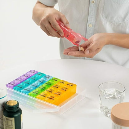 XL Large Weekly Pill Organizer 4 Times a Day, 7-Day Pill Boxes AM PM, Big Compartments Pill Case, Monthly Medication Organizer 28 Days Dispenser for Fish Oils, Vitamin Holder Supplement