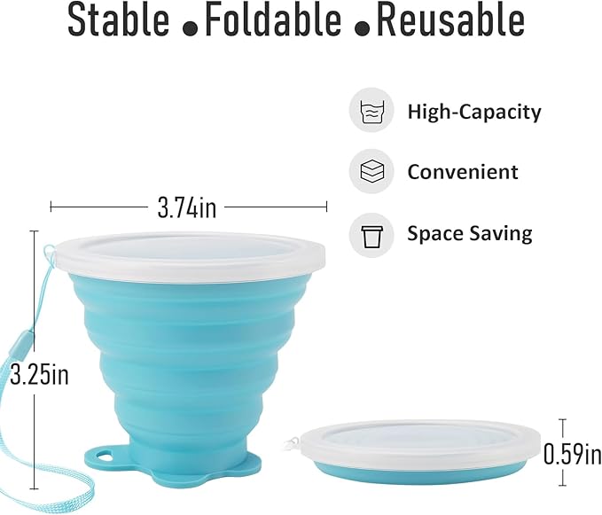 JBER Silicone Collapsible Travel Cup, 4 Pack Silicone Folding Camping Cup with Lids Expandable Drinking Cup Set BPA Free Reusable Portable Graduated for Outdoor Hiking Travel