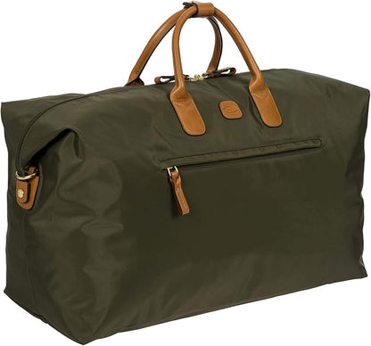 Bric's X-Travel Deluxe Duffle for Men and Women - Lightweight Overnight Carry On Travel Luggage with Tuscan Leather Trim and Sleeve Attachment - Water-Resistant Weekender or Gym-Ready Duffel