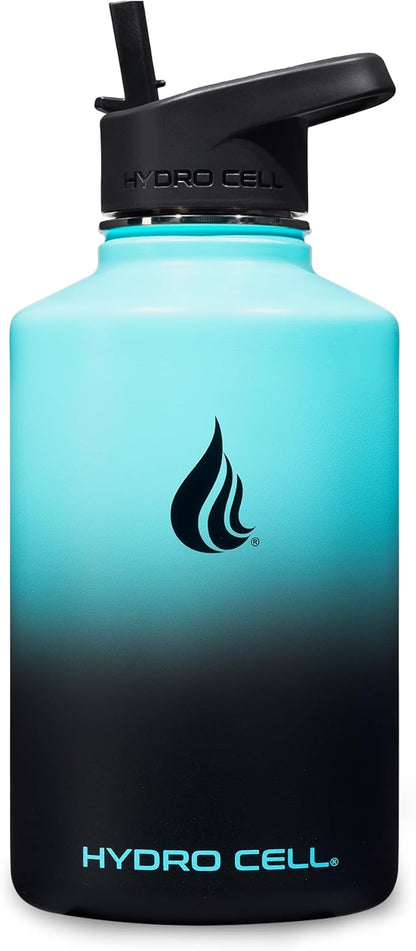 HYDRO CELL Stainless Steel Insulated Water Bottle with Straw - For Cold & Hot Drinks - Metal Vacuum Flask with Screw Cap and Modern Leakproof Sport Thermos for Adults (Teal/Black 64oz)